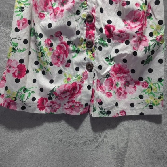 Purple Snow Juniors Mini Dress White Pink Floral Polka Dot Size M NWT‎ - Picture 7 of 7